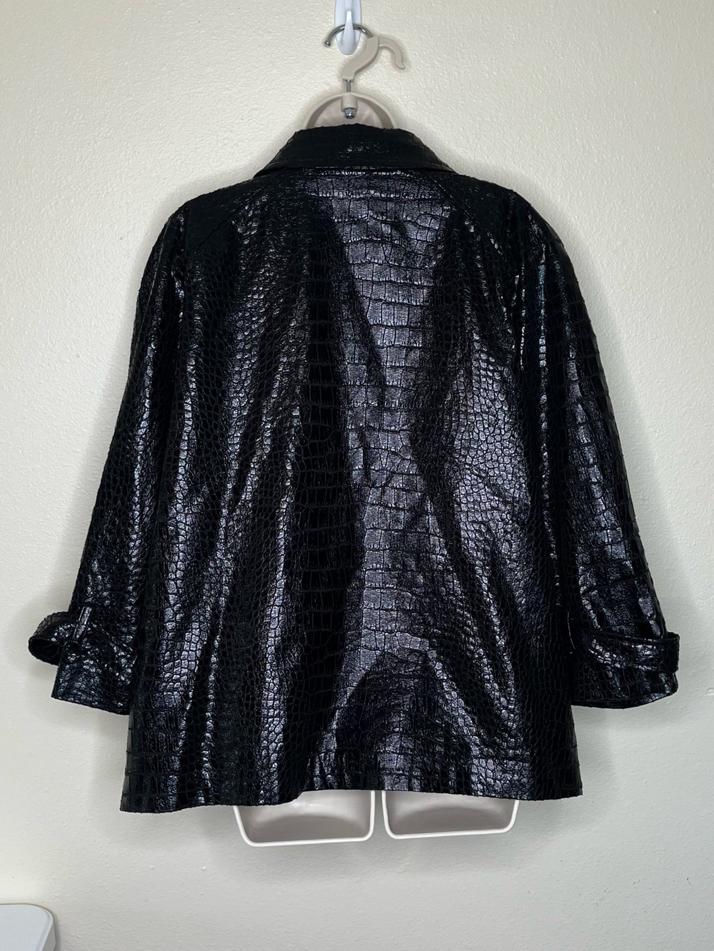 VTG Y2K Birch Hill Black Croc Embossed Faux Patent Leather Swing Jacket Women 1X - Picture 2 of 15